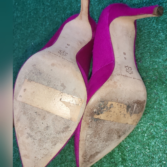 Like New Loeffler Randall fushia mohair 3" high heel, size 8 - Picture 4 of 7